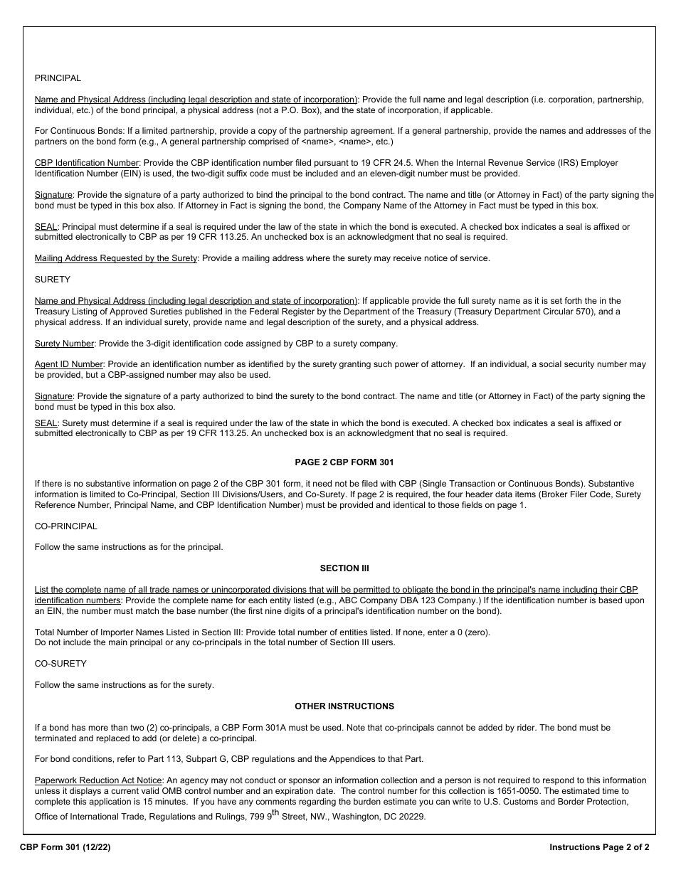 CBP Form 301 Customs Bond, Page 5