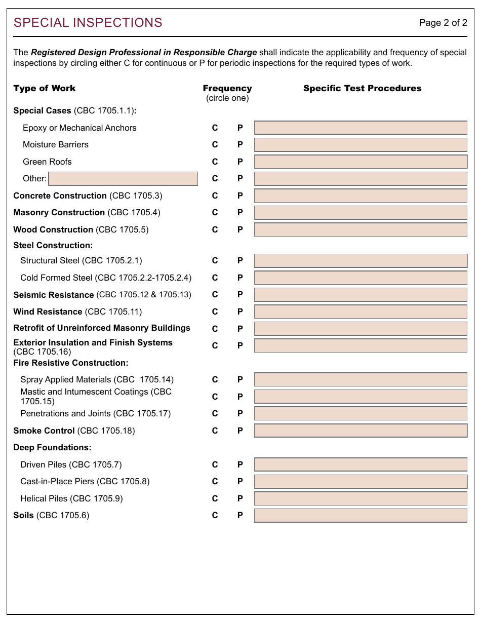 Form 170 Special Inspections - City of Berkeley, California, Page 2
