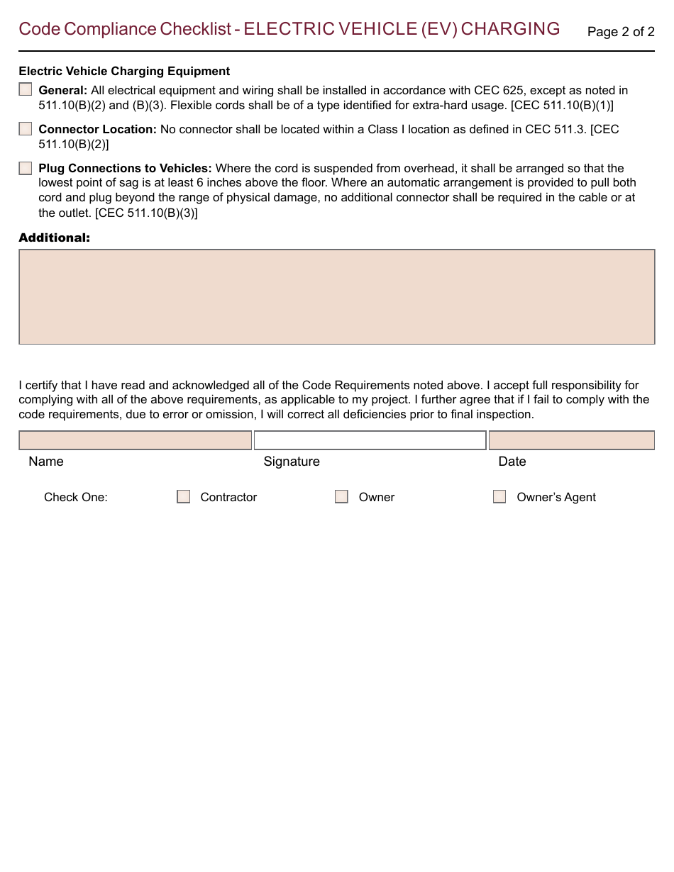 Form 167 Code Compliance Checklist - Electric Vehicle (Ev) Charging - City of Berkeley, California, Page 2