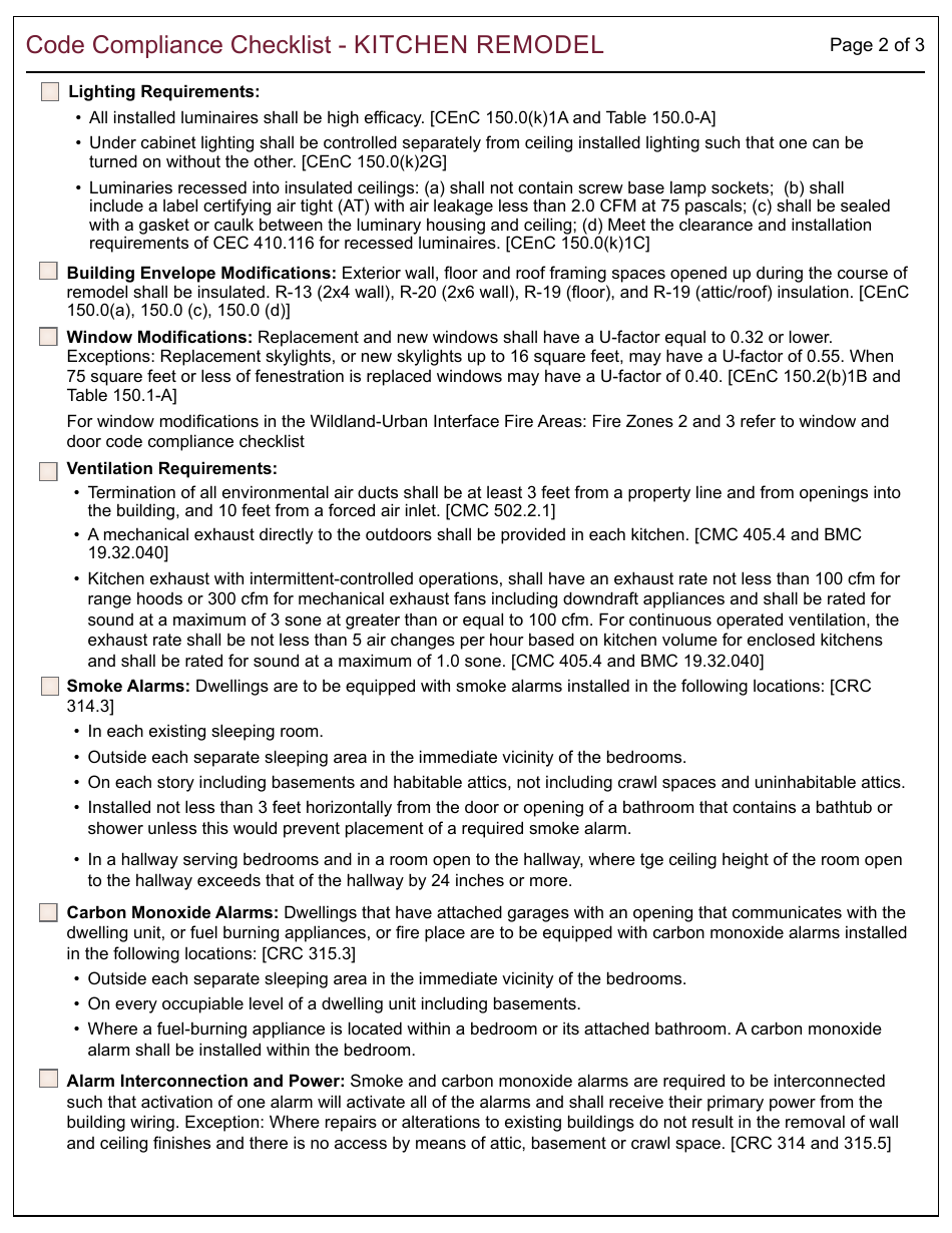 Form 162 Code Compliance Checklist - Kitchens - City of Berkeley, California, Page 2