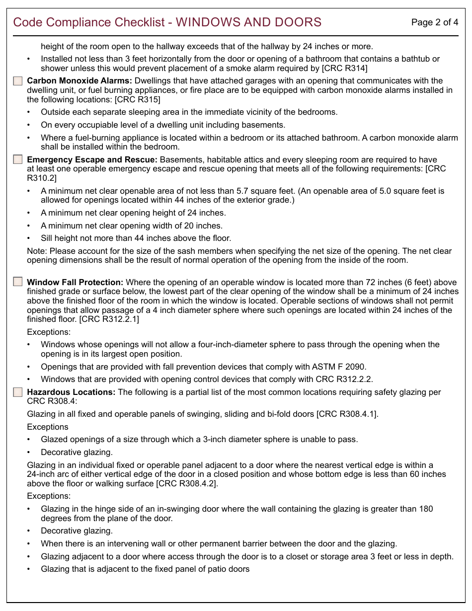 Form 161 Code Compliance Checklist - Windows and Doors - City of Berkeley, California, Page 2