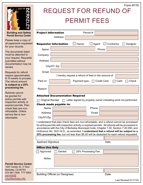 Form 119  Printable Pdf
