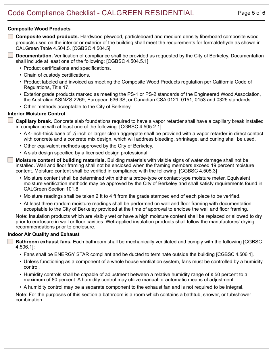 Form 164 Calgreen Residential Checklist - City of Berkeley, California, Page 5