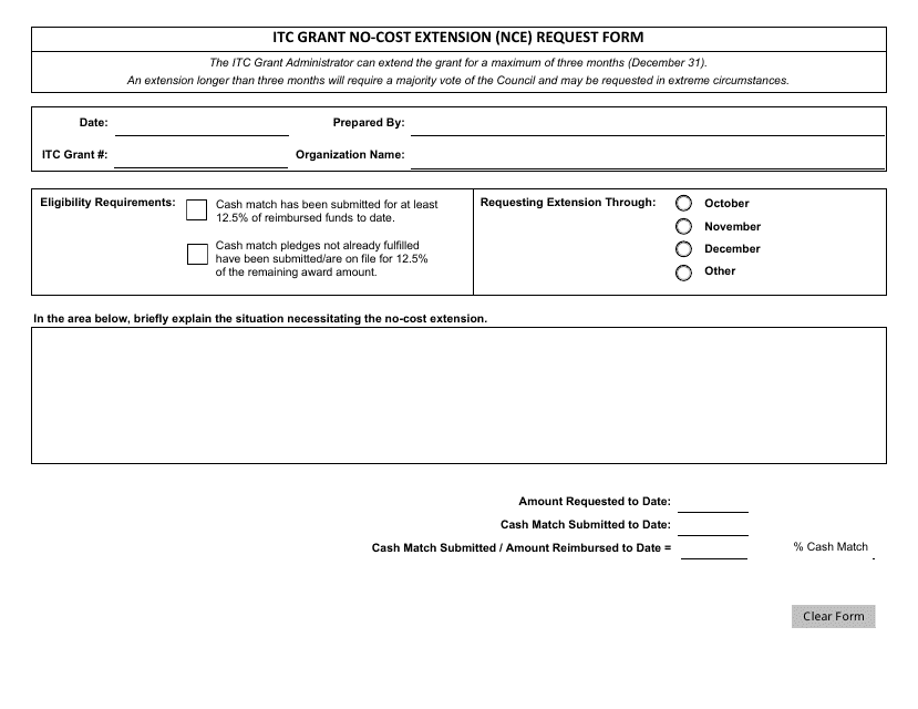 Itc Grant No-Cost Extension (Nce) Request Form - Idaho Download Pdf