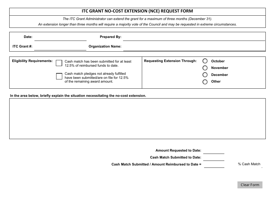 Itc Grant No-Cost Extension (Nce) Request Form - Idaho, Page 1
