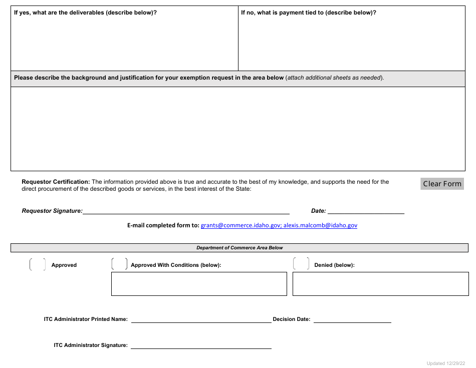 One Time Exemption Request From Competition From Idaho Department of Commerce - Idaho, Page 2