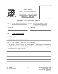 Complainant&#039;s Response Form - City of Dallas, Texas