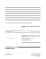 Complainant&#039;s Response Form - City of Dallas, Texas, Page 2