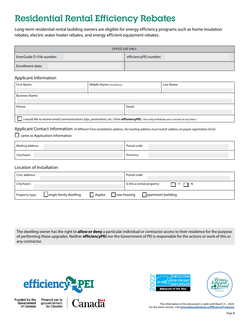 Form DG-1278 Residential Rental Efficiency Rebates - Prince Edward Island, Canada, Page 3