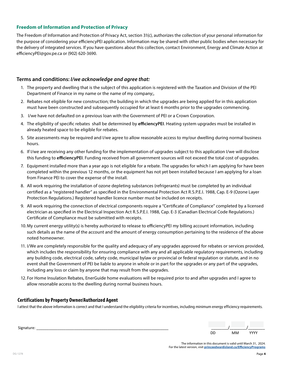 Form DG-1278 Residential Rental Efficiency Rebates - Prince Edward Island, Canada, Page 4