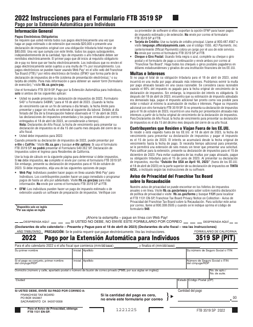 Formulario FTB3519 SP 2022 Printable Pdf