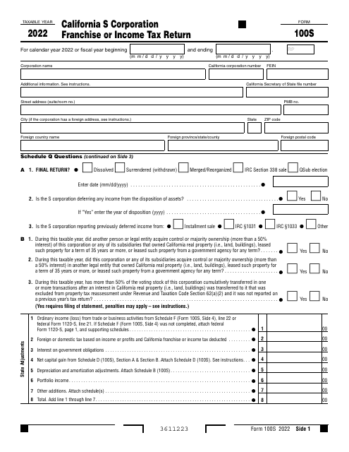 Form 100S 2022 Printable Pdf