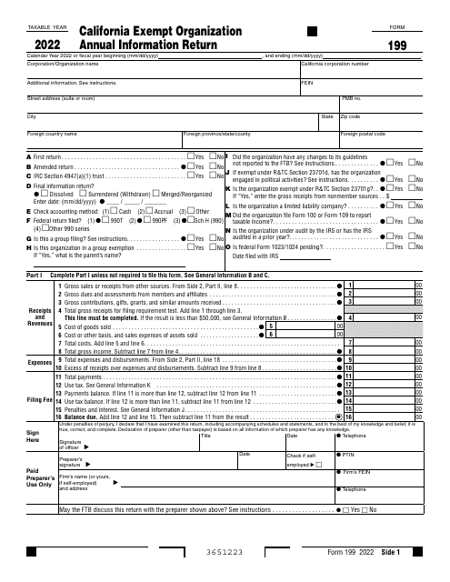 Form 199 California Exempt Organization Annual Information Return - California, 2022