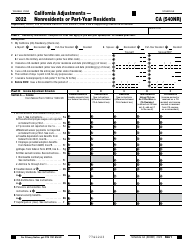 Document preview: Form 540NR Schedule CA California Adjustments - Nonresidents or Part-Year Residents - California, 2022