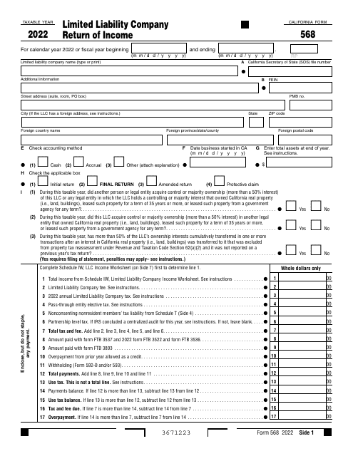 Form 568 2022 Printable Pdf