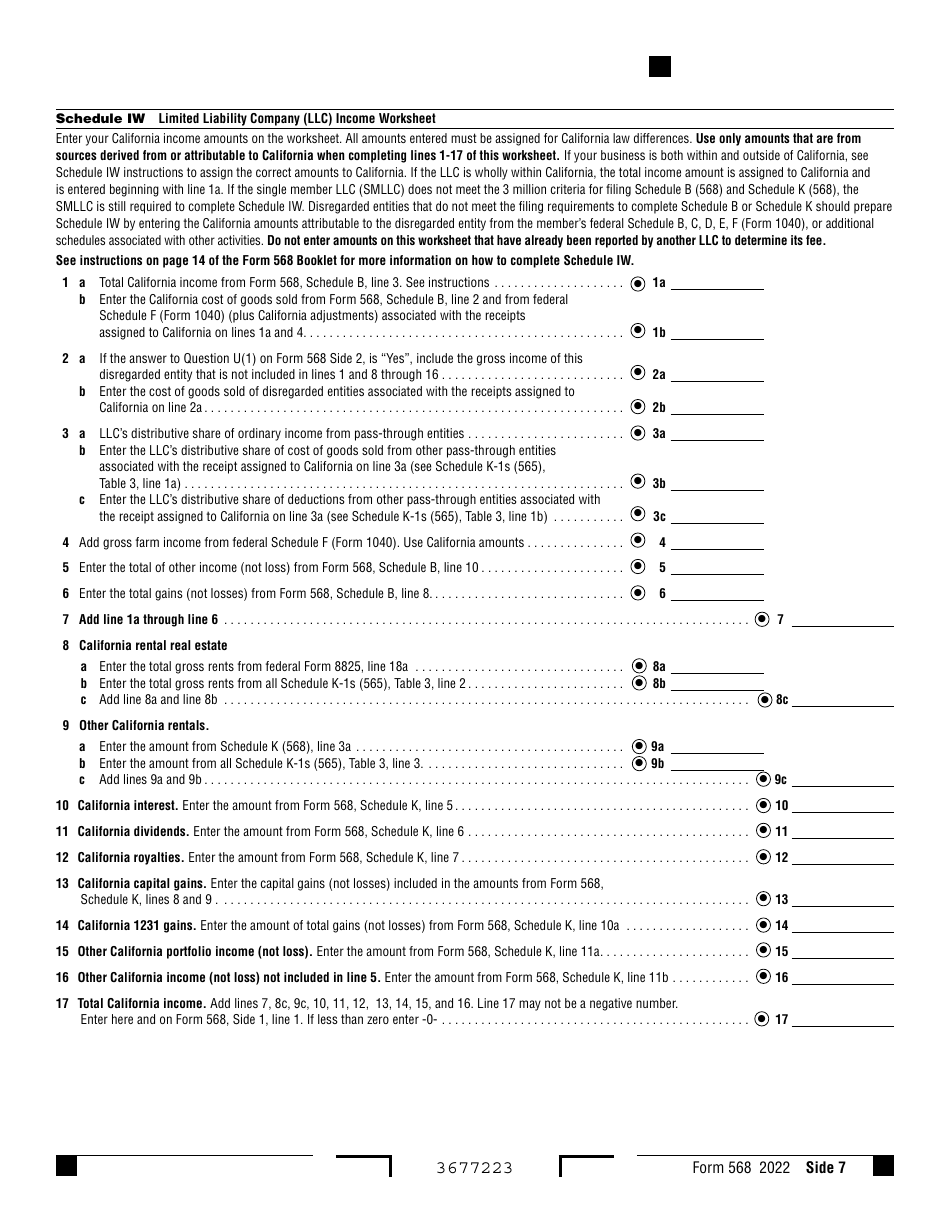 Form 568 Download Fillable PDF or Fill Online Limited Liability Company