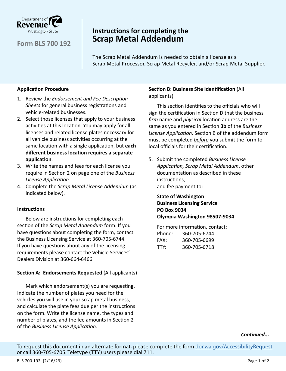 Form BLS700 189 Scrap Metal Addendum - Washington, Page 3