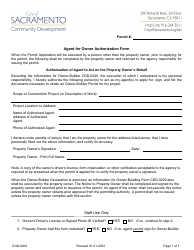 Document preview: Form CDD-0204 Agent for Owner Authorization Form - City of Sacramento, California