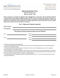 Document preview: Form CDD-0197 Special Inspection Form - City of Sacramento, California