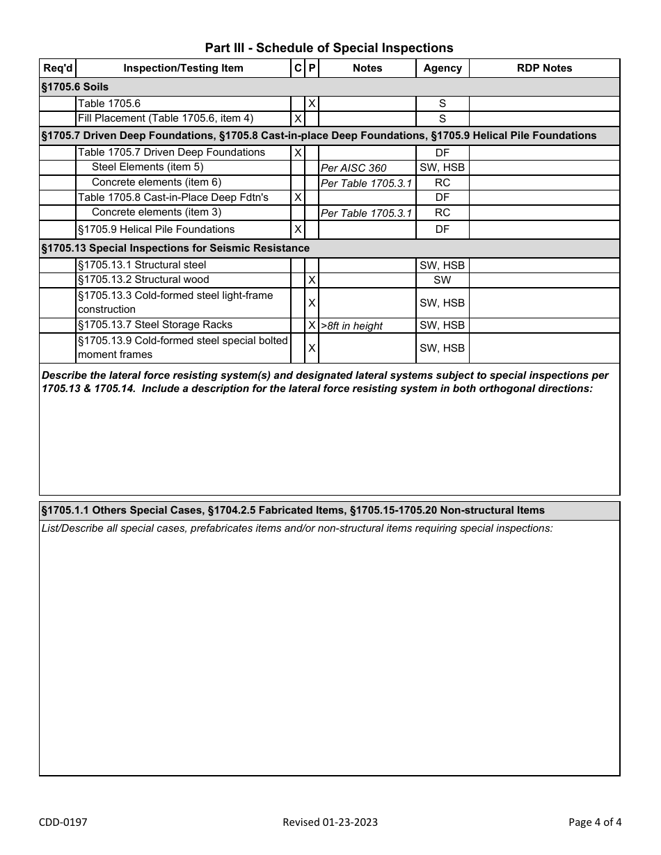 Form CDD-0197 Special Inspection Form - City of Sacramento, California, Page 4
