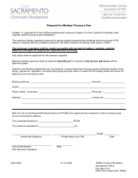Document preview: Form CDD-0062 Request for Medium Pressure Gas - City of Sacramento, California
