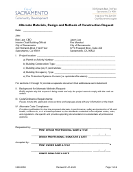 Document preview: Form CDD-0068 Alternate Materials, Design and Methods of Construction Request - City of Sacramento, California