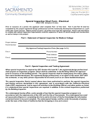 Document preview: Form CDD-0328 Special Inspection Short Form - Electrical - City of Sacramento, California