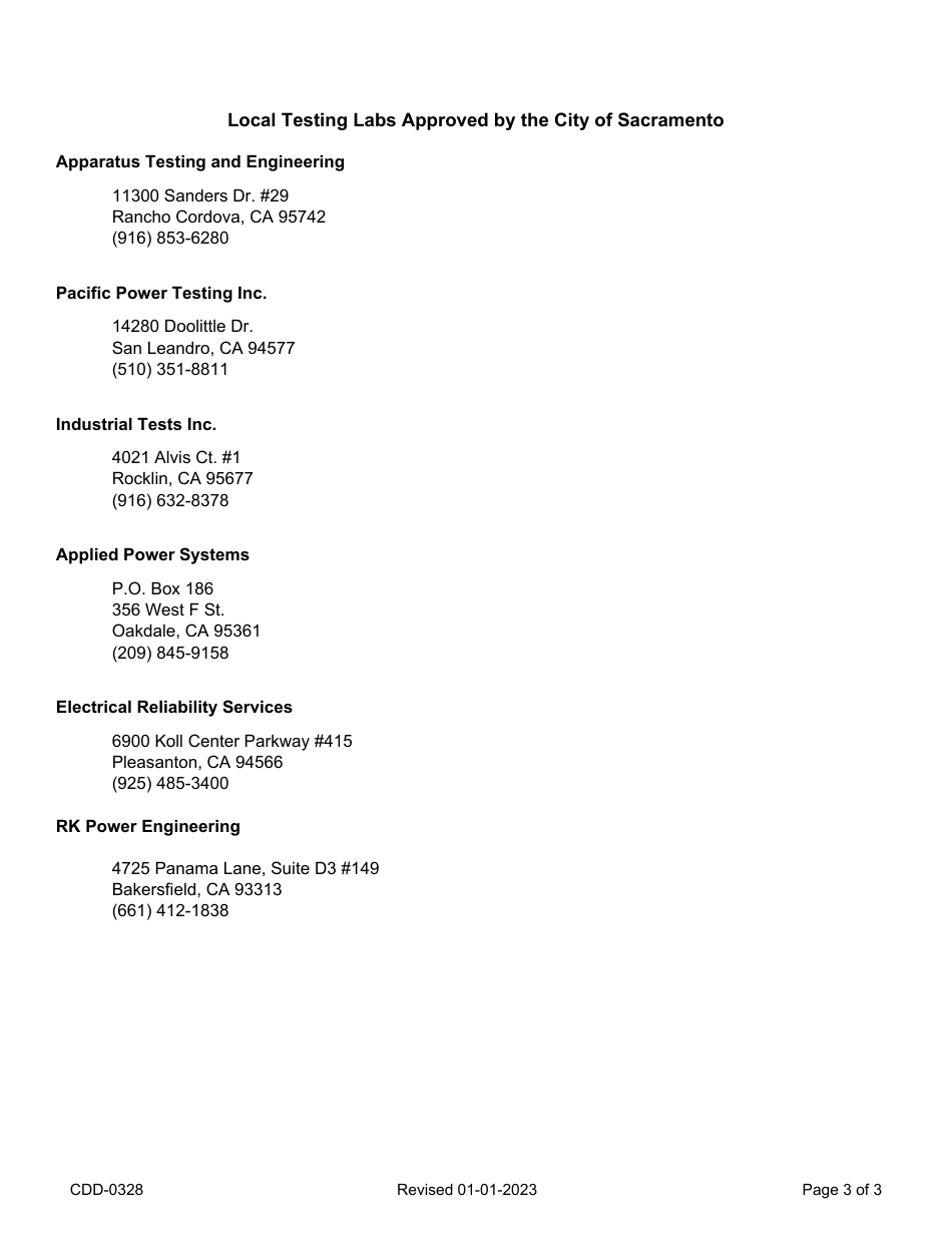 Form CDD-0328 Special Inspection Short Form - Electrical - City of Sacramento, California, Page 3