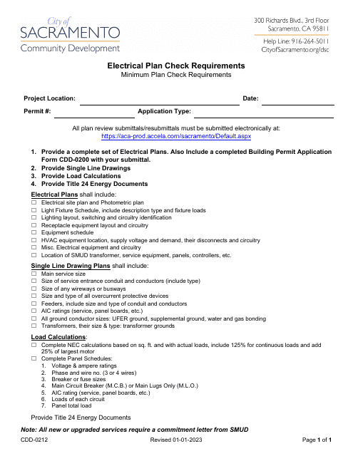 Form CDD-0212 Electrical Plan Check Requirements - City of Sacramento, California
