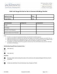 Document preview: Form CDD-0036 HVAC Unit Change-Out Like for Like on Commercial Buildings Checklist - City of Sacramento, California