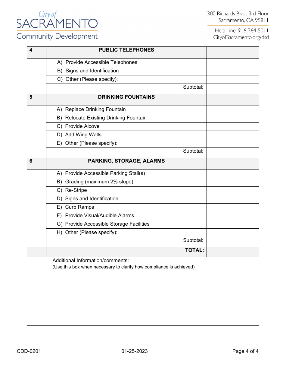 Form CDD-0201 California Building Code Accessibility Upgrade Requirements for Existing Non-residential Buildings - City of Sacramento, California, Page 4