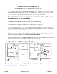 Form CDD-0184 Owner Certification of Smoke/Carbon Monoxide Detector Compliance - City of Sacramento, California, Page 2