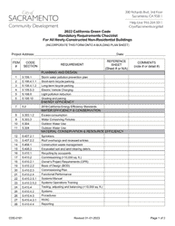 Document preview: Form CDD-0181 2022 California Green Code Mandatory Requirements Checklist for All Newly-Constructed Non-residential Buildings - City of Sacramento, California