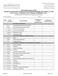 Form CDD-0165 2022 California Green Code Mandatory Requirements Checklist for Non-residential Buildings With Additions of 1,000 Sq. Ft. or More, or Alterations With a Valuation of $200,000 or More - City of Sacramento, California