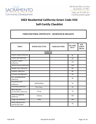 Document preview: Form CDD-0179 2022 Residential California Green Code VOC Self-certify Checklist - City of Sacramento, California