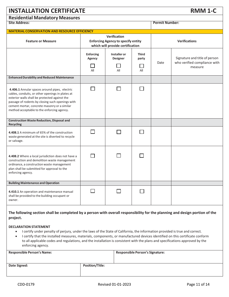 Form CDD-0179 2022 Residential California Green Code VOC Self-certify Checklist - City of Sacramento, California, Page 11