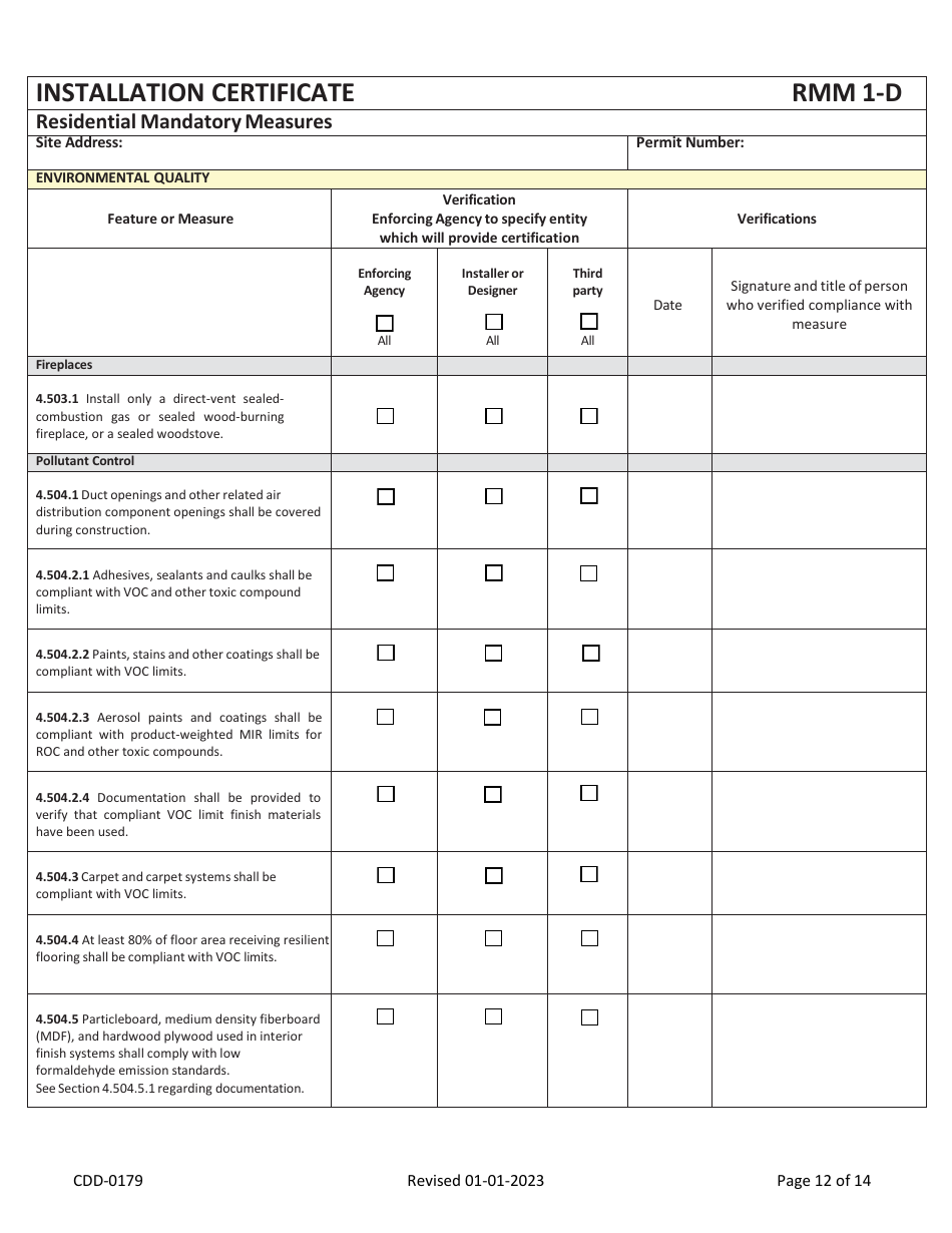 Form CDD-0179 2022 Residential California Green Code VOC Self-certify Checklist - City of Sacramento, California, Page 12