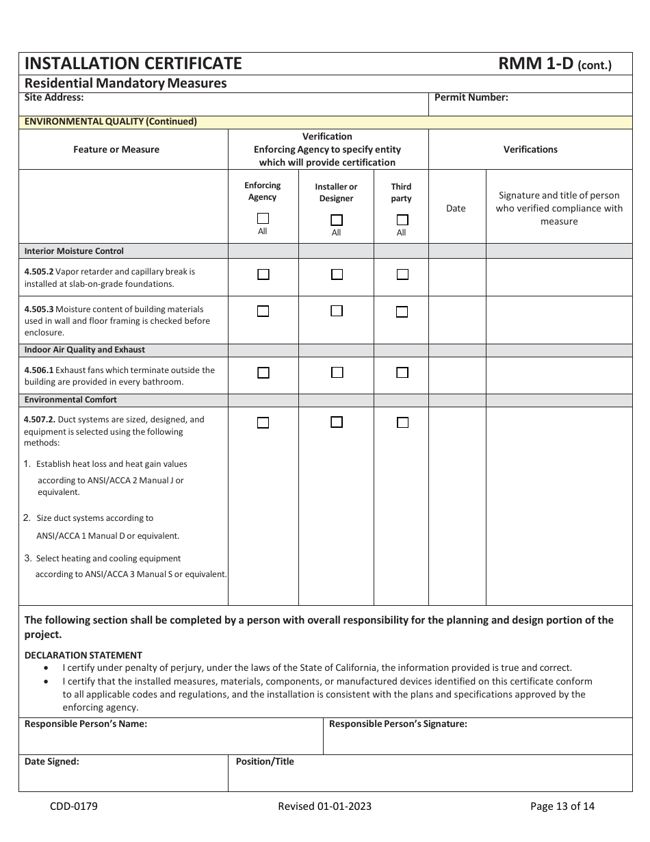 Form CDD-0179 2022 Residential California Green Code VOC Self-certify Checklist - City of Sacramento, California, Page 13
