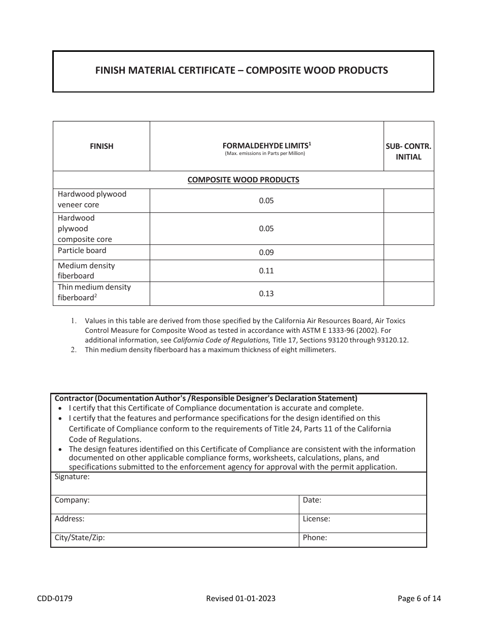 Form CDD-0179 2022 Residential California Green Code VOC Self-certify Checklist - City of Sacramento, California, Page 6
