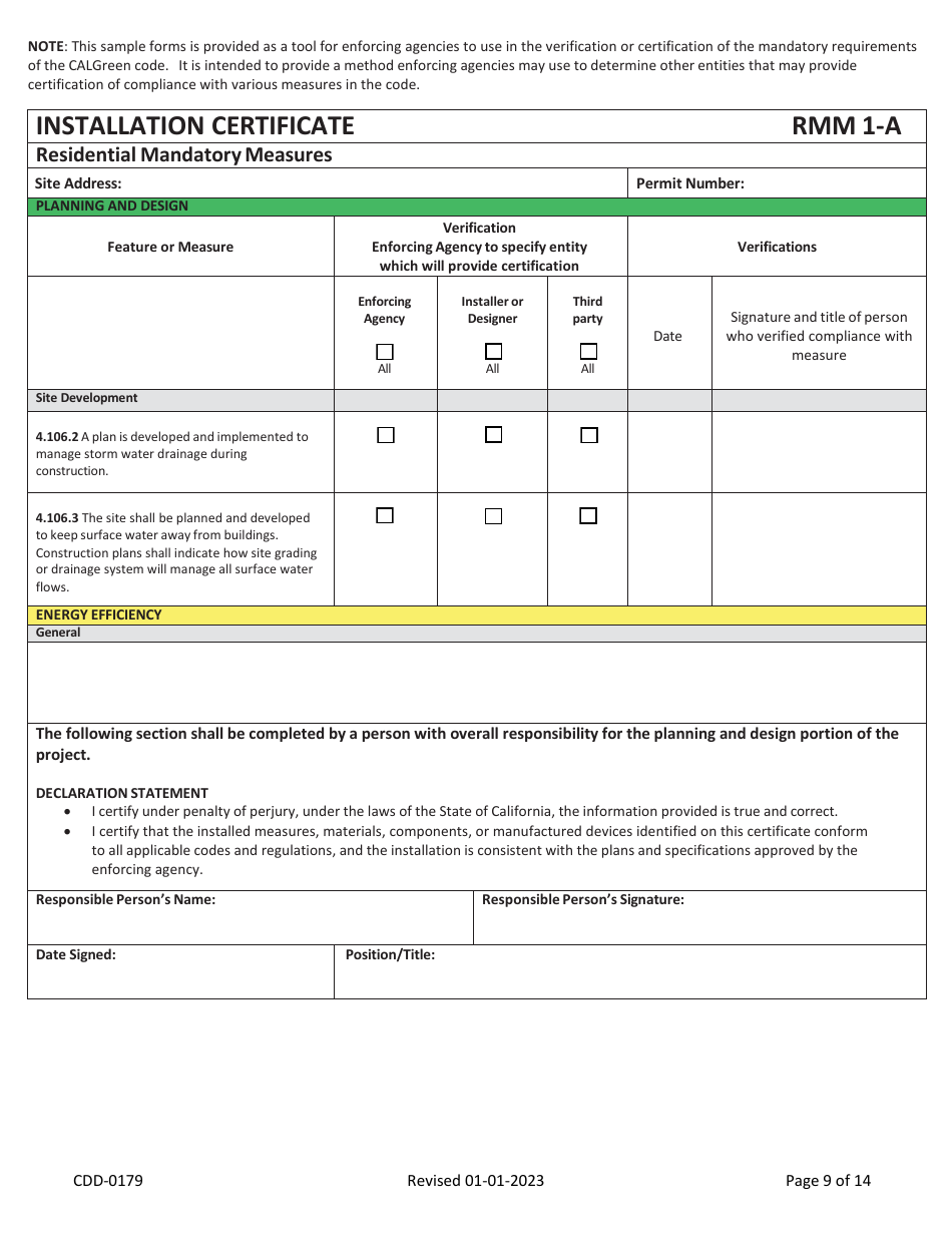 Form CDD-0179 2022 Residential California Green Code VOC Self-certify Checklist - City of Sacramento, California, Page 9
