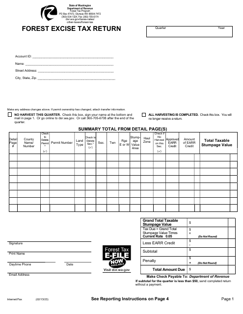 Small Harvester Forest Excise Tax Return - Washington Download Pdf