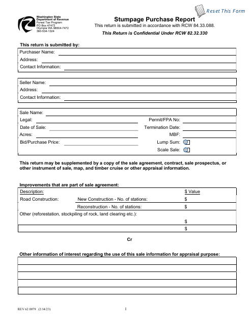 Form REV62 0079 Stumpage Purchase Report - Washington