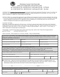 Document preview: Application for Certified Copy - Monterey County, California