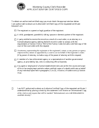 Application for Certified Copy - Birth, Non-confidential Marriage, or Death - Monterey County, California, Page 3