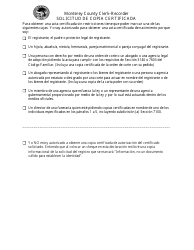 Solicitud De Copia Certificada - Nacimiento, Matrimonio, Defuncion - Monterey County, California (Spanish), Page 3