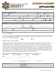 Document preview: Form SO1029.01 Citizens Academy Application - Monterey County, California