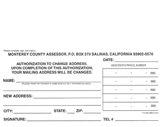 Document preview: Form 117-078 Authorization to Change Address - Monterey County, California