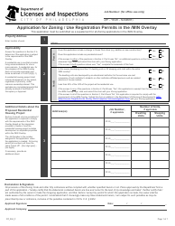 Document preview: Form PZ_004_F Application for Zoning/Use Registration Permits in the /Min Overlay - City of Philadelphia, Pennsylvania
