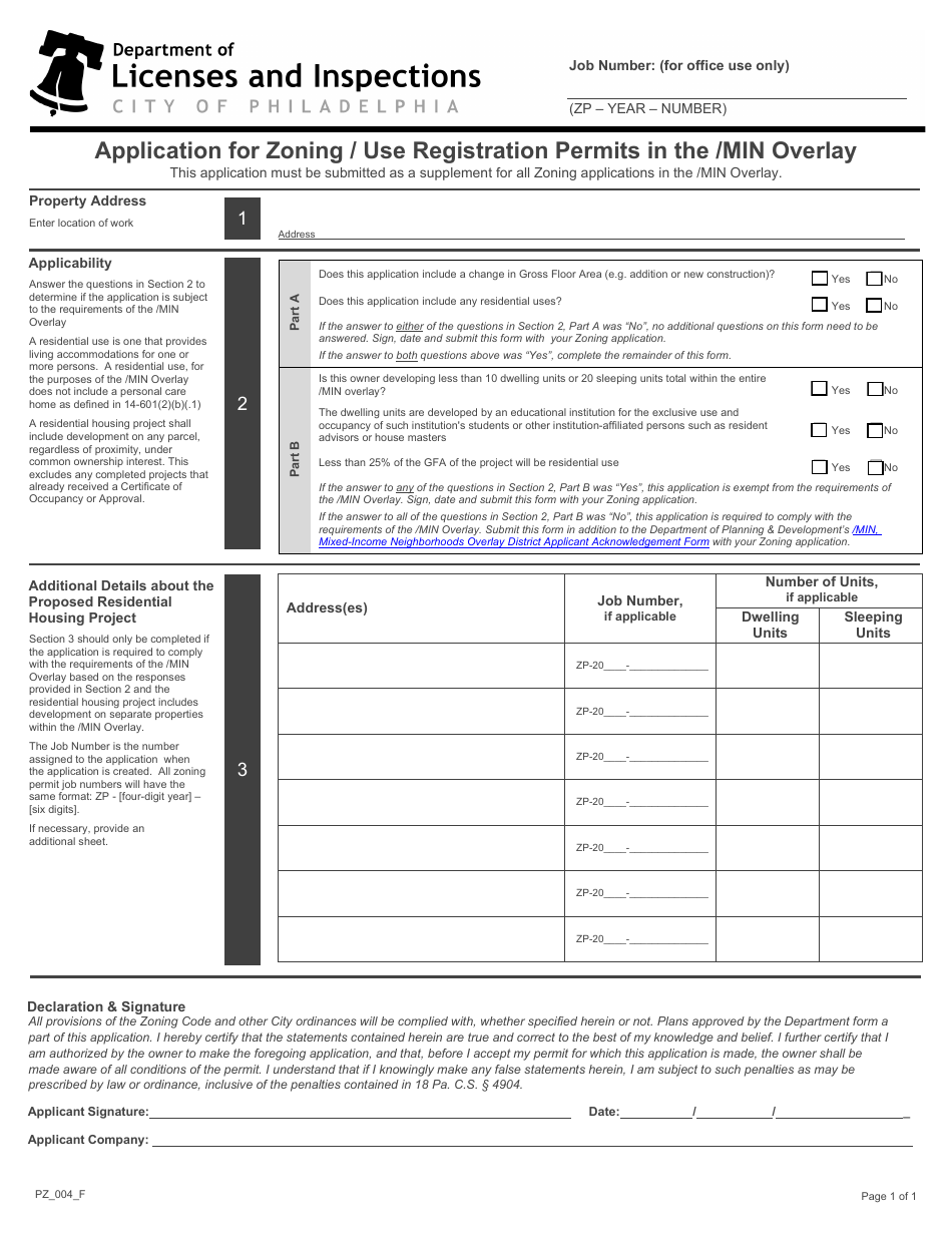 Form PZ_004_F Fill Out, Sign Online and Download Fillable PDF, City