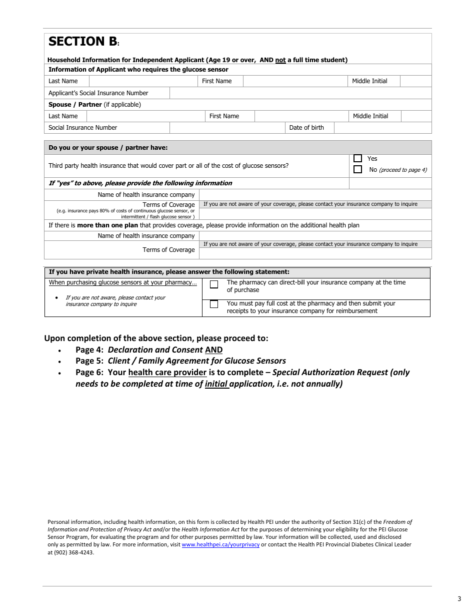 Initial Family Contribution Assessment and Release of Information - Pei Glucose Sensor Program - Prince Edward Island, Canada, Page 3